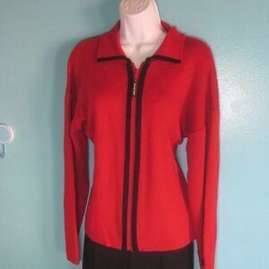 Demetre Vintage Size M Red Knit Cardigan Sweater Work Business Fall Winter